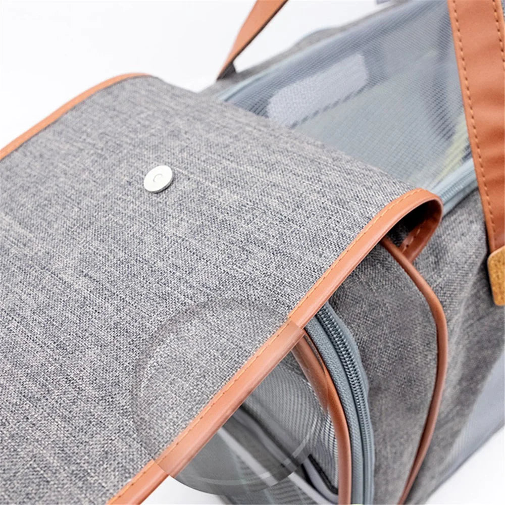 Portable Dog Carrier Bag Pet Gift Puppy Travel Bag Breathable Mesh Handbag Cat Tote Bag, 46x26x28cm - Grey - 7