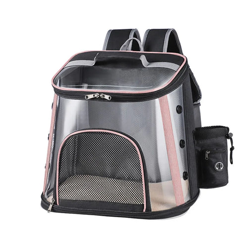 Cat Dog Pet Backpack PVC Transparent Shoulder Mesh Bag Travel Pet Gift Carrier L Size: 40x40x28cm - Pink - 1