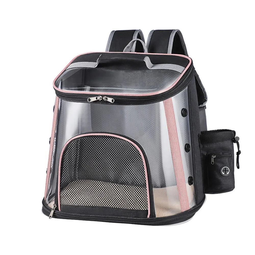 Cat Dog Pet Backpack PVC Transparent Shoulder Mesh Bag Travel Pet Gift Carrier L Size: 40x40x28cm - Pink - 1