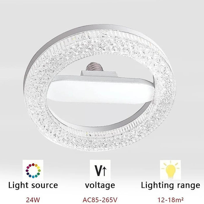 E27 24W Round LED Crystal Light Energy Saving Bright Indoor Lamp, White Light 23cm - 7