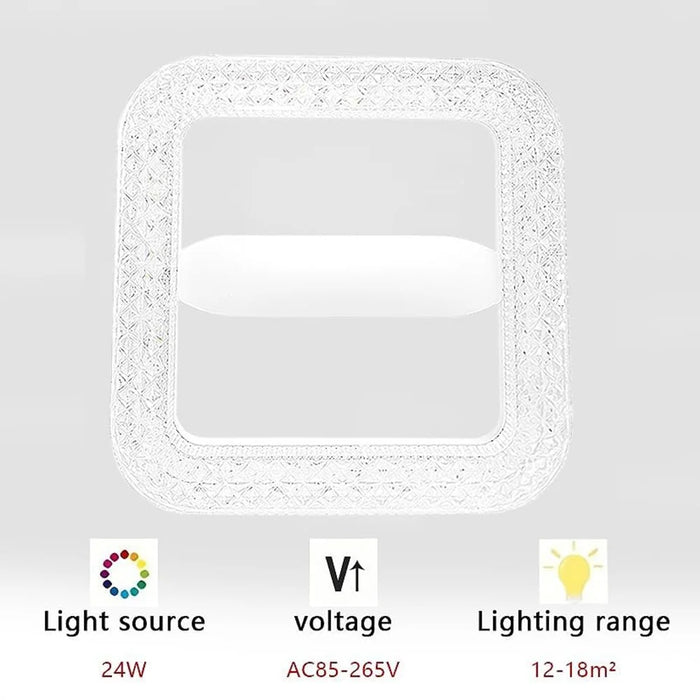 E27 24W Square LED Crystal Light Energy Saving Bedroom Dining Room Home Lamp, White Light 23cm - 6