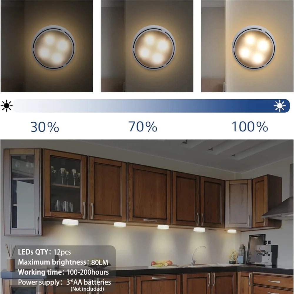 6Pcs Cabinet Bedside Round Lamp Dimmable Timing RGB LED Night Light with 2 Remote Control - White - 3