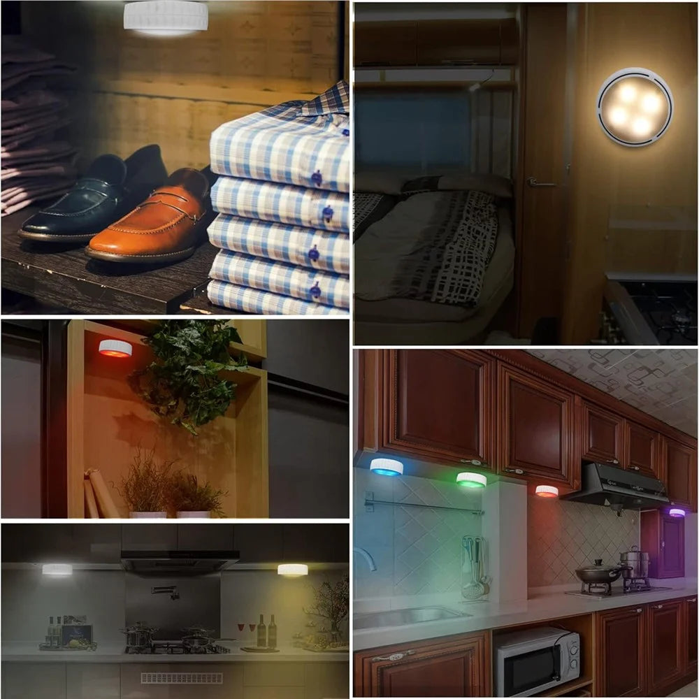 6Pcs Cabinet Bedside Round Lamp Dimmable Timing RGB LED Night Light with 2 Remote Control - White - 5