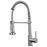 Spring Pull-Out Kitchen Stainless Steel Hot Cold Water Faucet Splash-Proof 2 Modes Sink Faucet with 2 Water Inlet Hoses - Electroplating Silver - 1