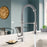 Spring Pull-Out Kitchen Stainless Steel Hot Cold Water Faucet Splash-Proof 2 Modes Sink Faucet with 2 Water Inlet Hoses - Electroplating Silver - 3