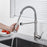Spring Pull-Out Kitchen Stainless Steel Hot Cold Water Faucet Splash-Proof 2 Modes Sink Faucet with 2 Water Inlet Hoses - Electroplating Silver - 4