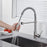 Spring Pull-Out Kitchen Stainless Steel Hot Cold Water Faucet Splash-Proof 2 Modes Sink Faucet with 2 Water Inlet Hoses - Electroplating Silver - 5