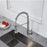 Spring Pull-Out Kitchen Stainless Steel Hot Cold Water Faucet Splash-Proof 2 Modes Sink Faucet with 2 Water Inlet Hoses - Electroplating Silver - 7