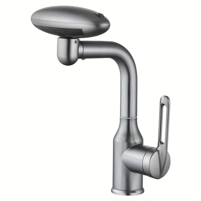 Wash Basin Rotatable Four Modes Hot and Cold Water Faucet Home Bathroom Tap with 2 Water Inlet Pipes - Grey - 1