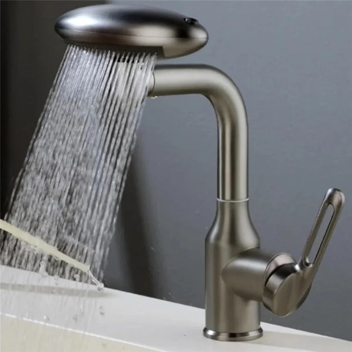 Wash Basin Rotatable Four Modes Hot and Cold Water Faucet Home Bathroom Tap with 2 Water Inlet Pipes - Grey - 6