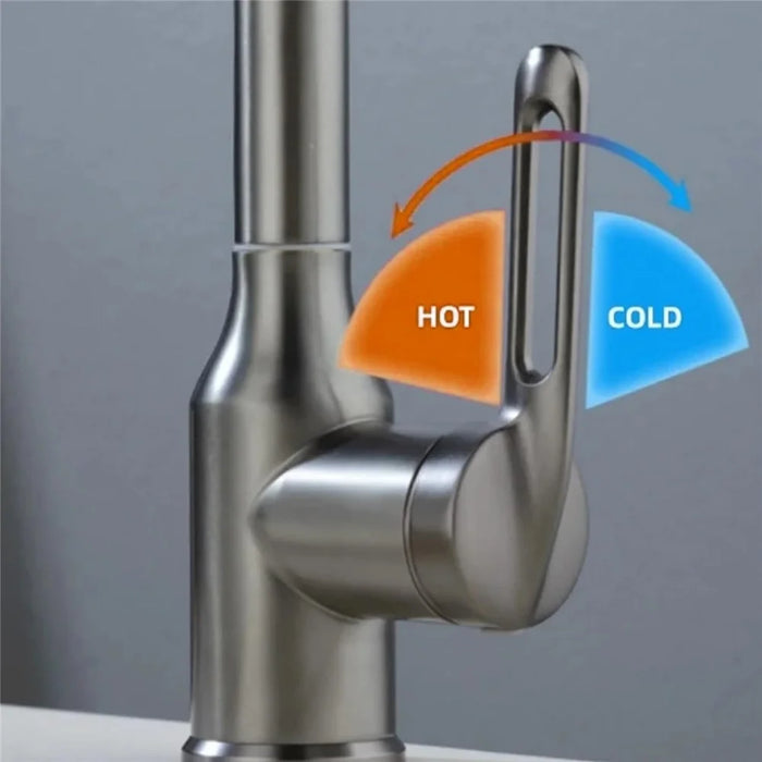 Wash Basin Rotatable Four Modes Hot and Cold Water Faucet Home Bathroom Tap with 2 Water Inlet Pipes - Grey - 7