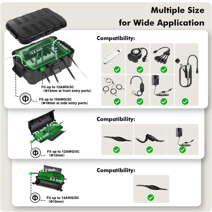 Outdoor Electrical Box IP54 Waterproof Extension Cord Cover Protective Box for Outlet / Plug / Timer / Power Strip - Black - 4