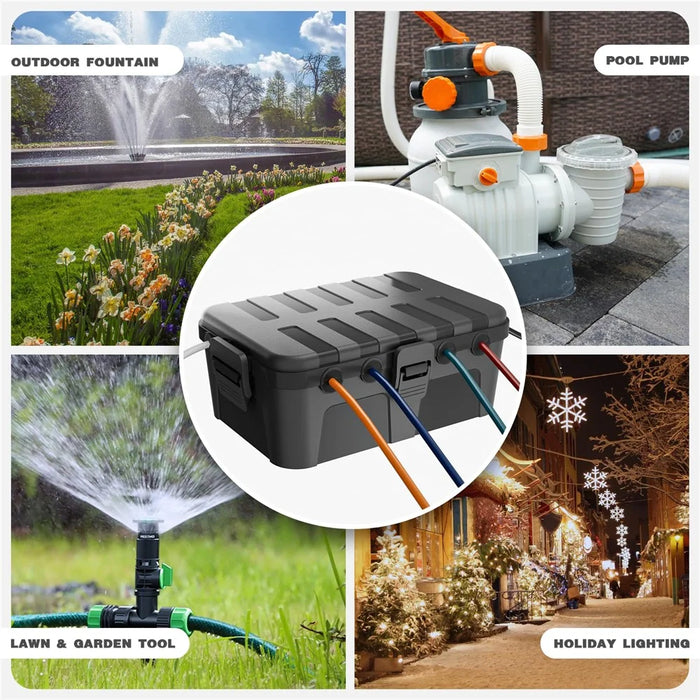 Outdoor Electrical Box IP54 Waterproof Extension Cord Cover Protective Box for Outlet / Plug / Timer / Power Strip - Black - 7