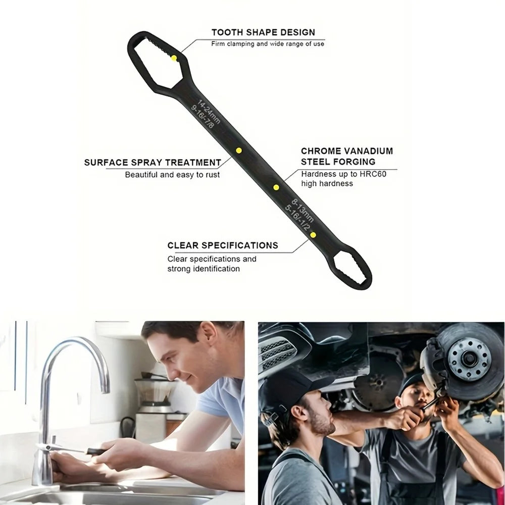 230mm Universal Torx Wrench 8-24mm Chrome Vanadium Steel Double-Head Self-Tightening Wrench - Black - 2
