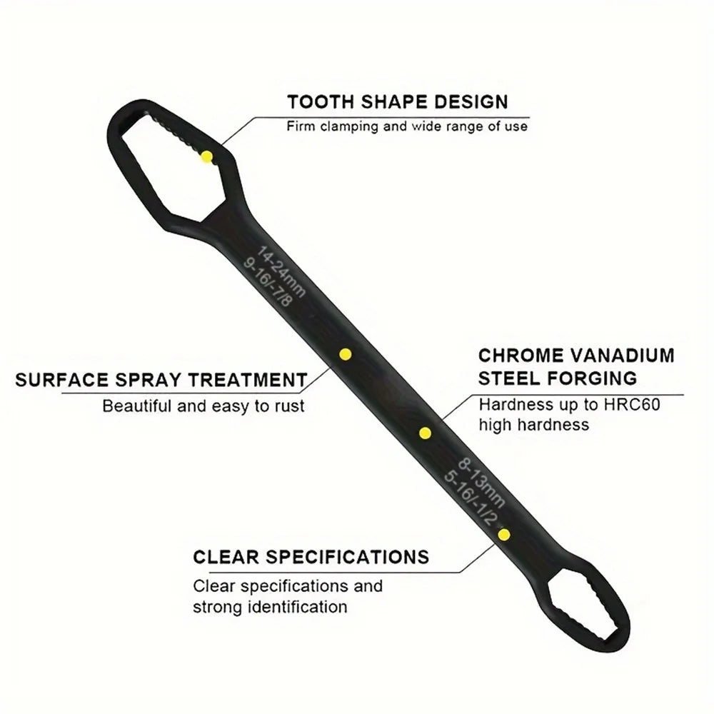 230mm Universal Torx Wrench 8-24mm Chrome Vanadium Steel Double-Head Self-Tightening Wrench - Black - 3