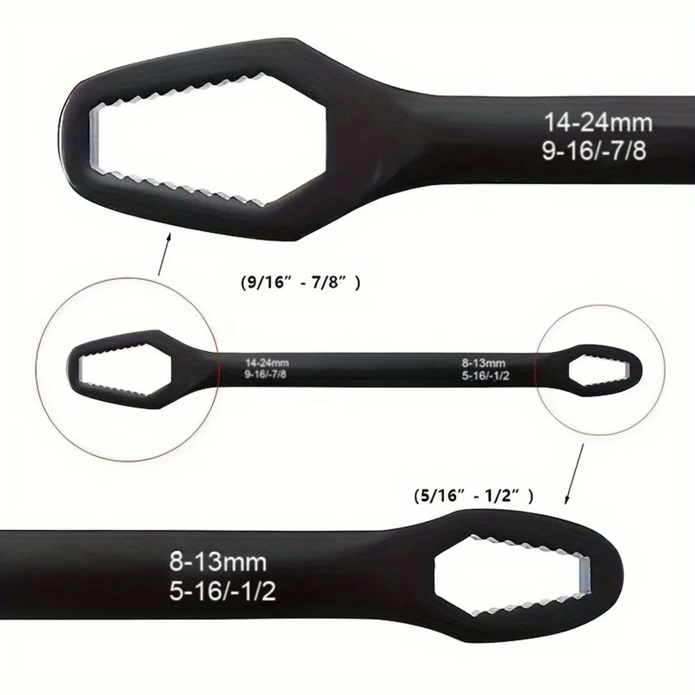 230mm Universal Torx Wrench 8-24mm Chrome Vanadium Steel Double-Head Self-Tightening Wrench - Black - 5