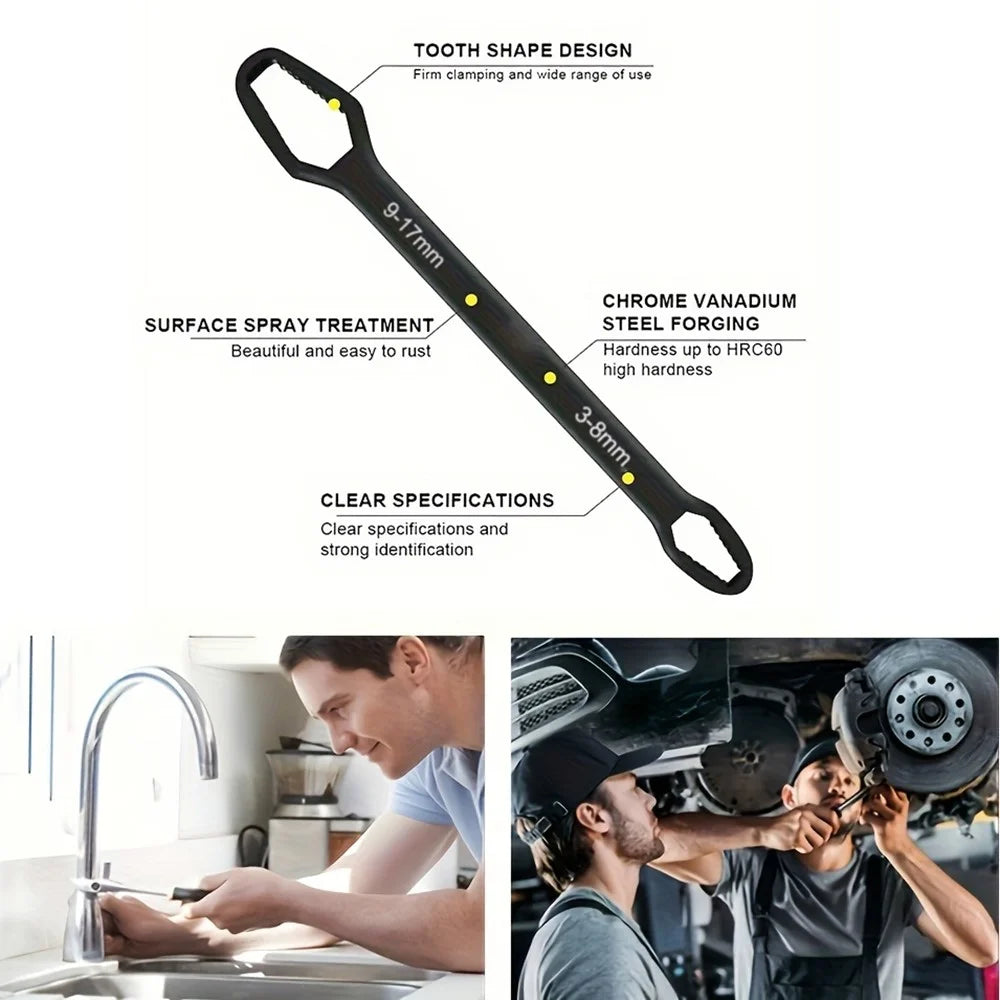 150mm Universal Torx Wrench 3-17mm Chrome Vanadium Steel Double-Head Self-Tightening Wrench - Black - 2