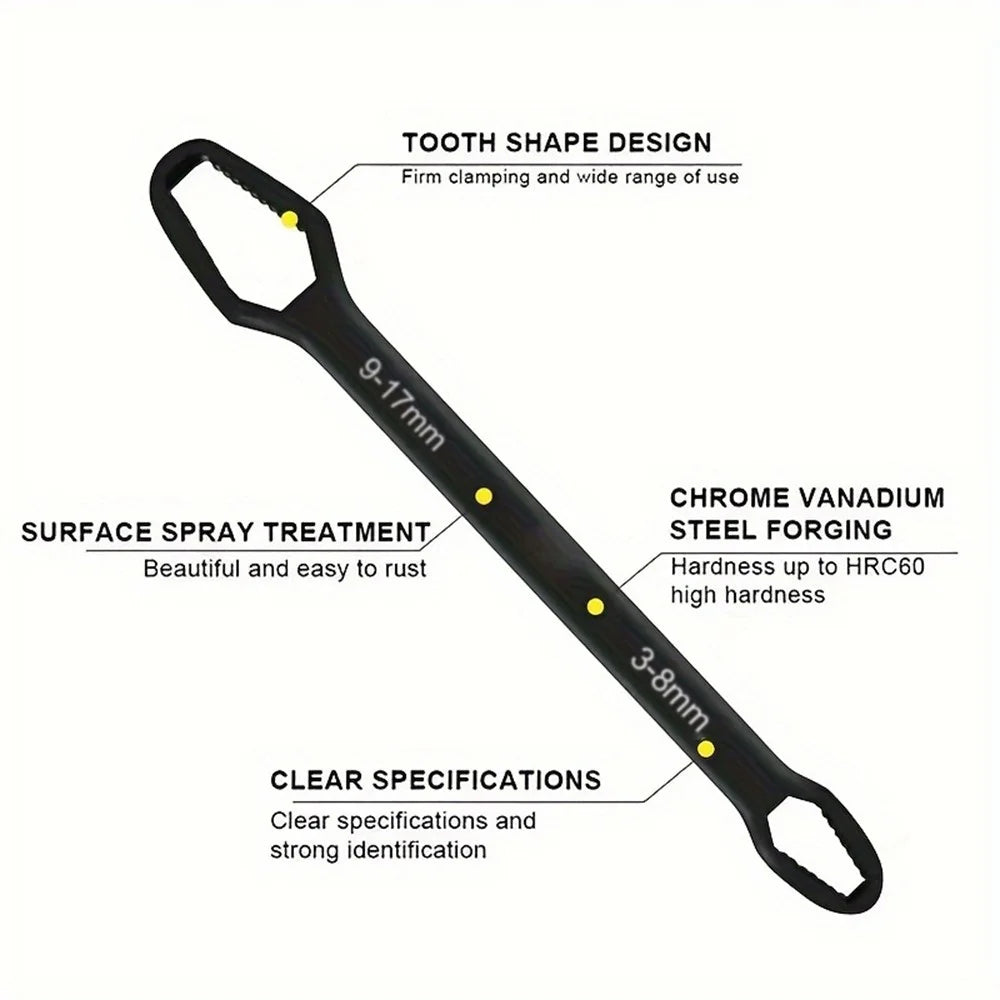 150mm Universal Torx Wrench 3-17mm Chrome Vanadium Steel Double-Head Self-Tightening Wrench - Black - 3