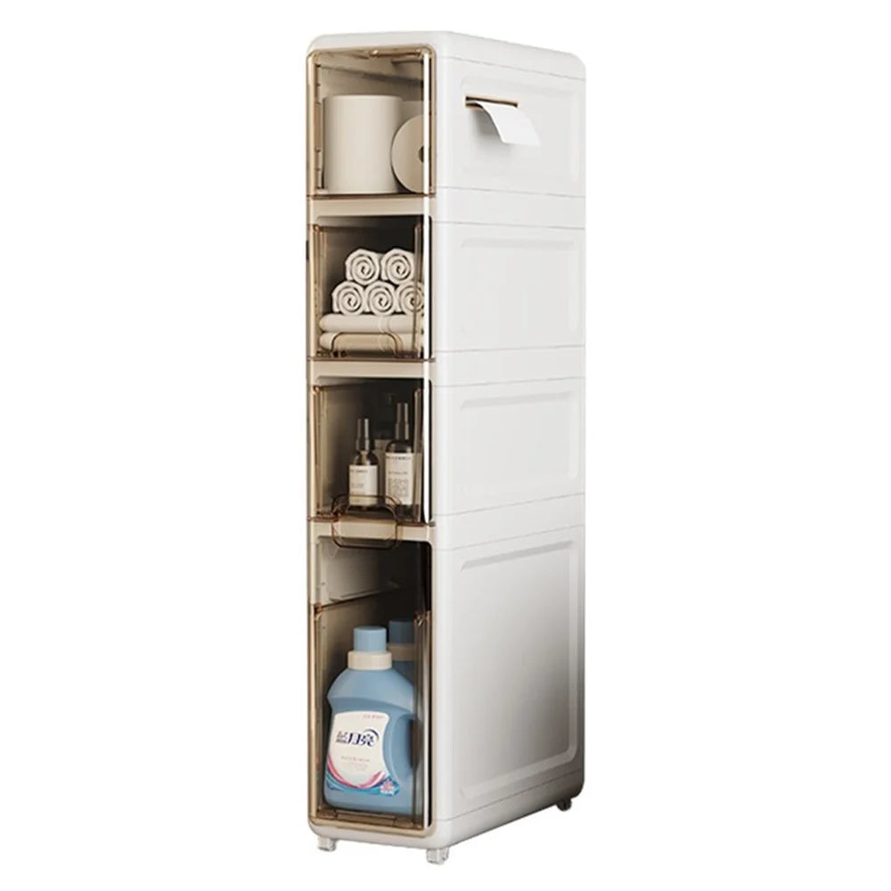 4-Tier Slim Bathroom Storage Cabinet Tissue Dispenser PP + PS Narrow Gap Organizer Shelf - 1