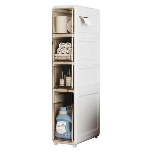 4-Tier Slim Bathroom Storage Cabinet Tissue Dispenser PP + PS Narrow Gap Organizer Shelf - 1