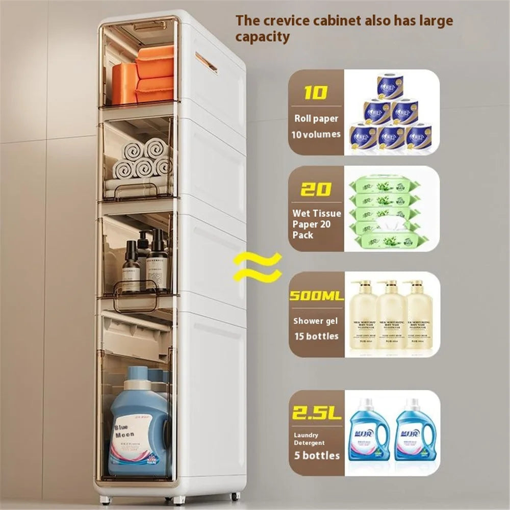 4-Tier Slim Bathroom Storage Cabinet Tissue Dispenser PP + PS Narrow Gap Organizer Shelf - 2