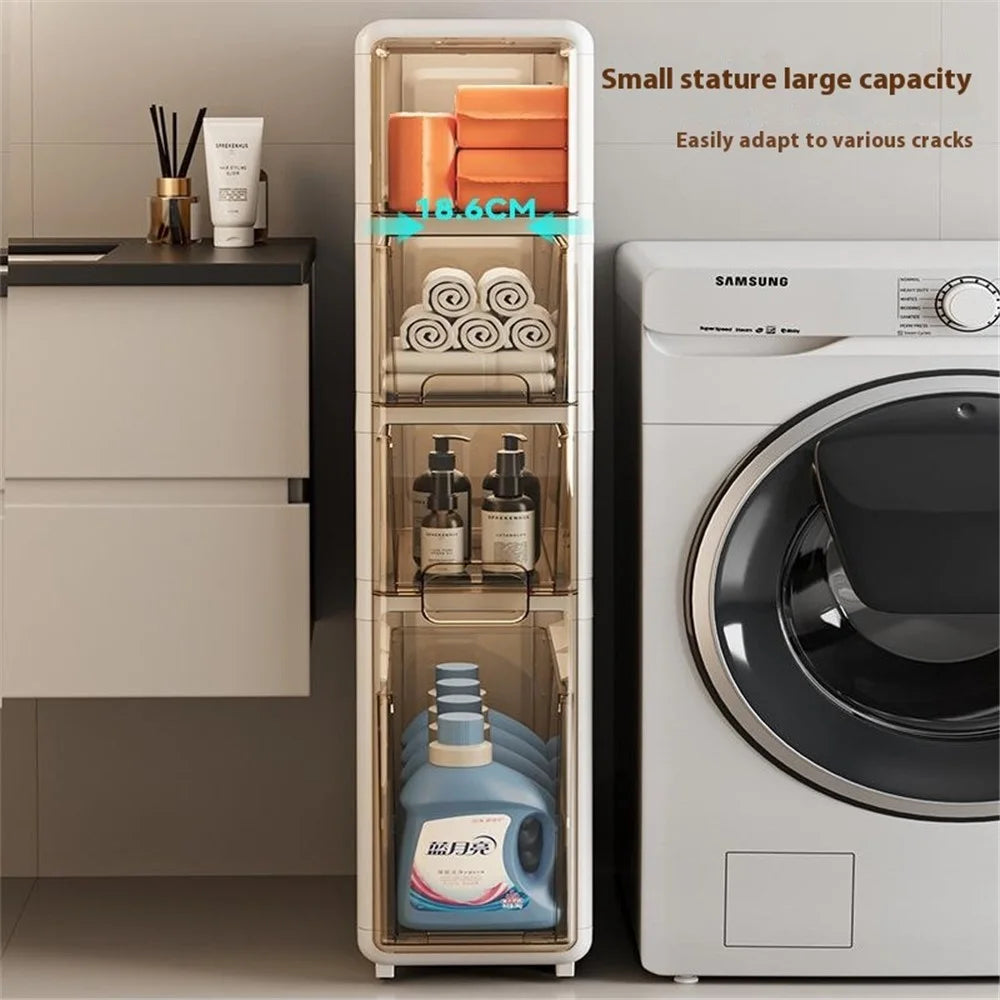 4-Tier Slim Bathroom Storage Cabinet Tissue Dispenser PP + PS Narrow Gap Organizer Shelf - 3