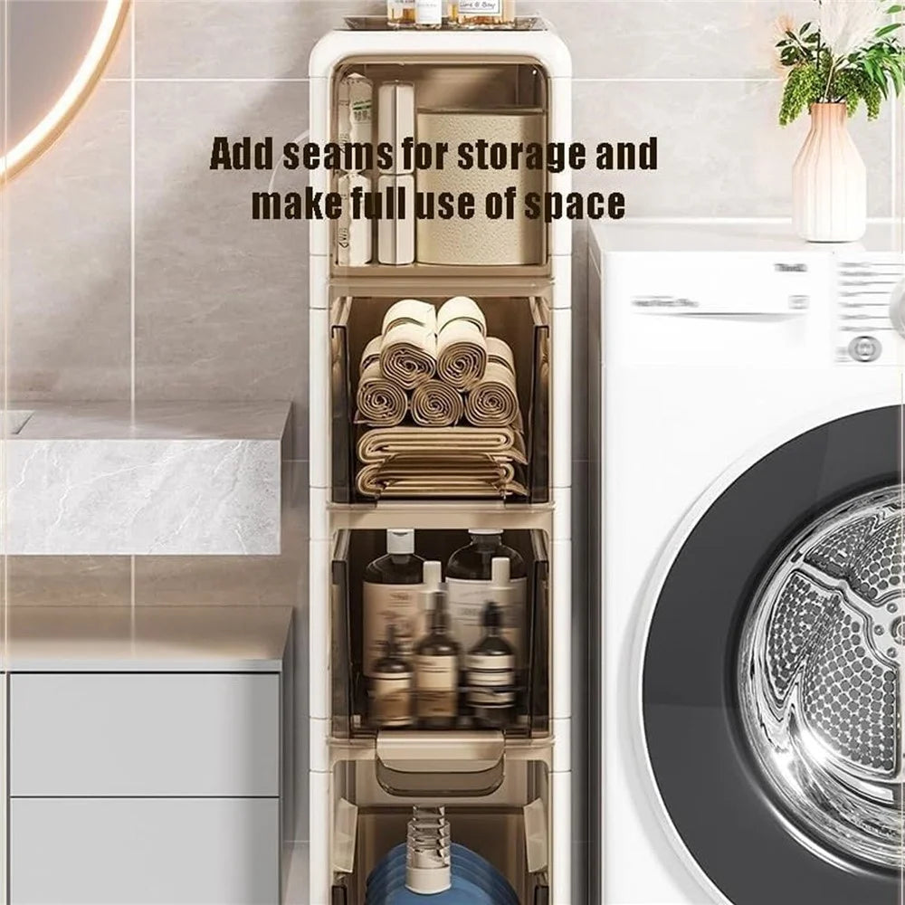 4-Tier Slim Bathroom Storage Cabinet Tissue Dispenser PP + PS Narrow Gap Organizer Shelf - 5