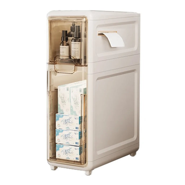 2-Tier Slim Bathroom Storage Cabinet Tissue Dispenser PP + PS Narrow Gap Organizer Shelf - 1