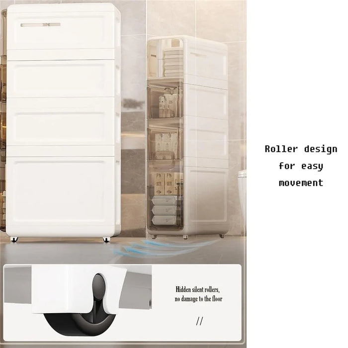 2-Tier Slim Bathroom Storage Cabinet Tissue Dispenser PP + PS Narrow Gap Organizer Shelf - 4