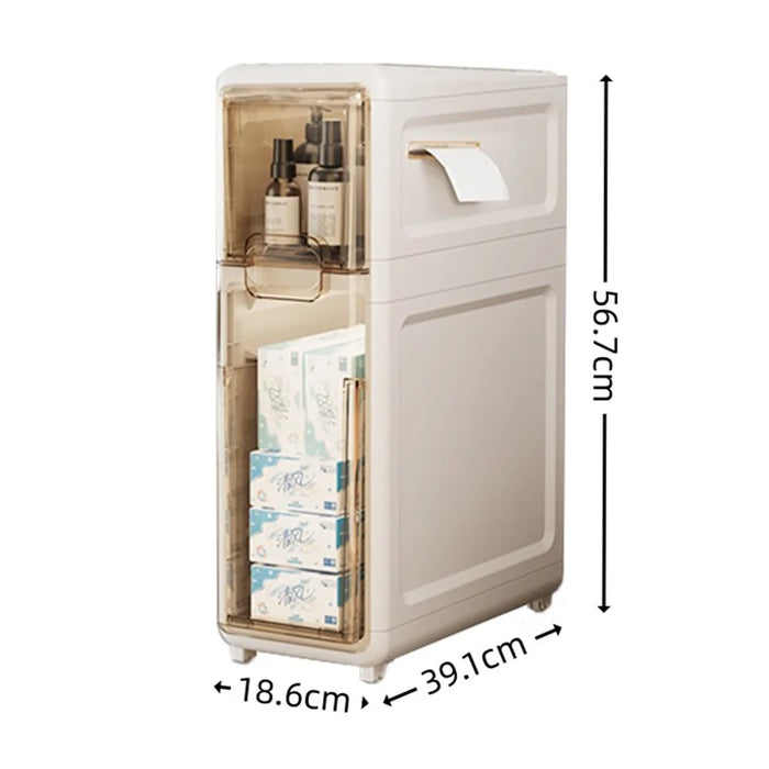 2-Tier Slim Bathroom Storage Cabinet Tissue Dispenser PP + PS Narrow Gap Organizer Shelf - 7
