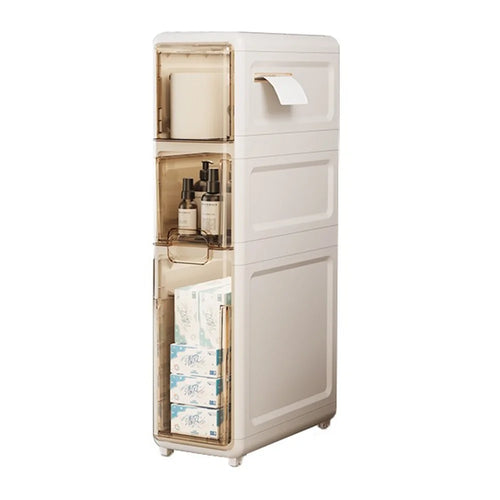 3-Tier Slim Bathroom Storage Cabinet Tissue Dispenser PP + PS Narrow Gap Organizer Shelf - 1