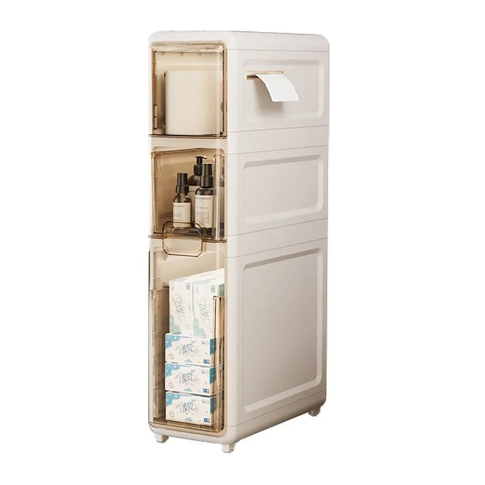 3-Tier Slim Bathroom Storage Cabinet Tissue Dispenser PP + PS Narrow Gap Organizer Shelf - 1