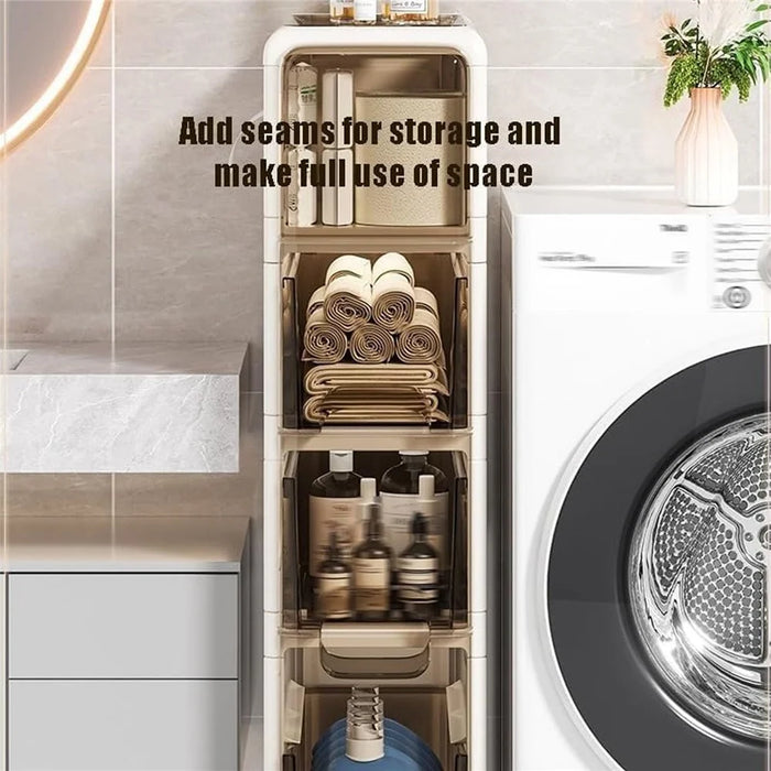3-Tier Slim Bathroom Storage Cabinet Tissue Dispenser PP + PS Narrow Gap Organizer Shelf - 5