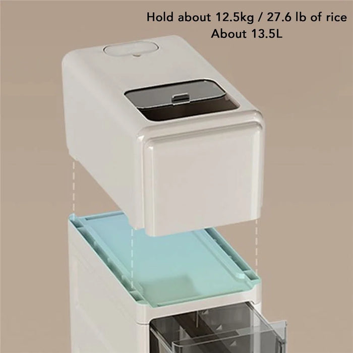 Double Layer Rice Storage Container Kitchen Slim Corner Storage Bin with Drawer (BPA Free, No FDA) - 2