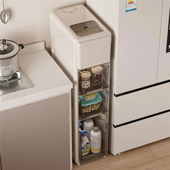 Three Layer Rice Storage Container Kitchen Slim Corner Storage Bin with Drawer (BPA Free, No FDA) - 2