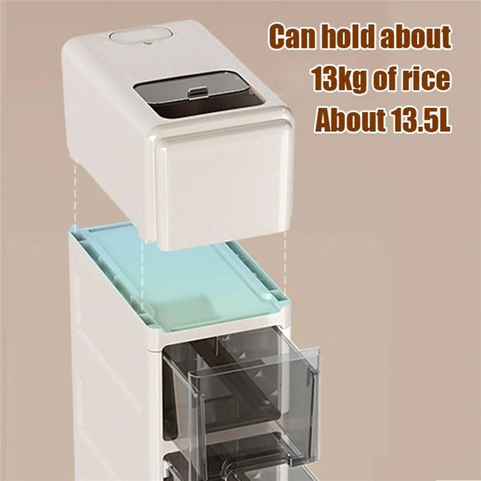 Three Layer Rice Storage Container Kitchen Slim Corner Storage Bin with Drawer (BPA Free, No FDA) - 3