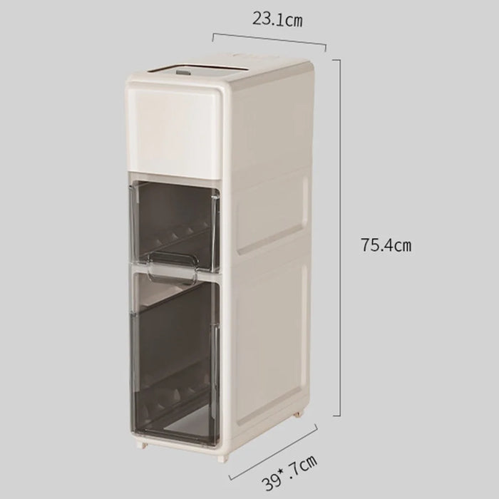 Three Layer Rice Storage Container Kitchen Slim Corner Storage Bin with Drawer (BPA Free, No FDA) - 7