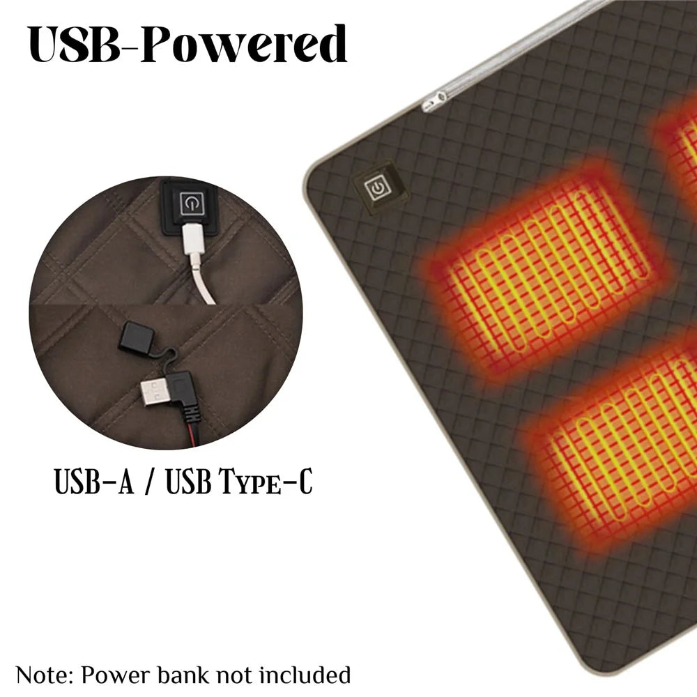 45x45cm Heated Seat Cushion 3 Temperature Settings USB Powered Portable Warming Pad - Coffee - 6