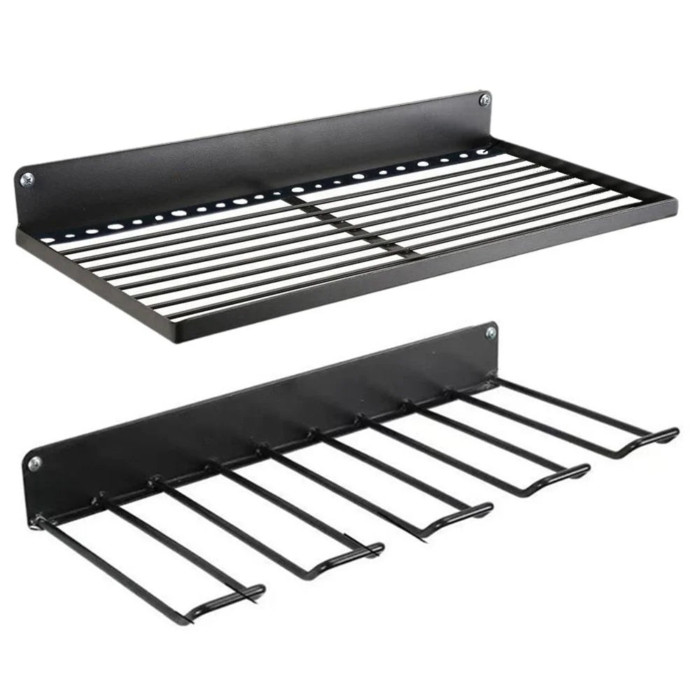 Upper+Lower Layer Wall Mount Power Tool Storage Rack for Drills Screwdrivers Space Saving Metal Shelf - 1