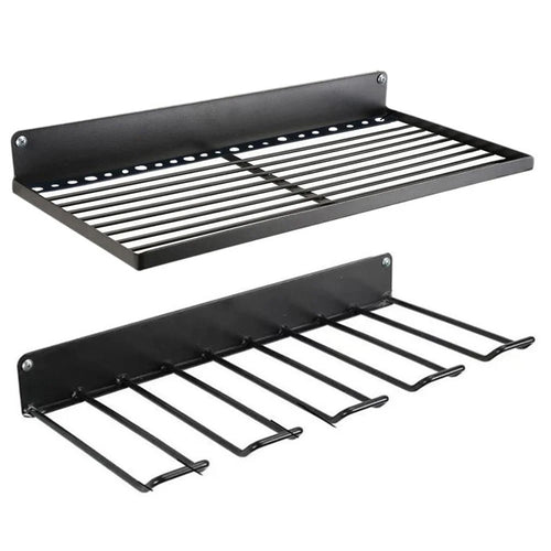 Upper+Lower Layer Wall Mount Power Tool Storage Rack for Drills Screwdrivers Space Saving Metal Shelf - 1
