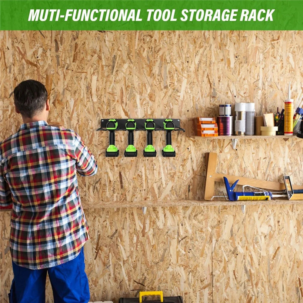 Upper+Lower Layer Wall Mount Power Tool Storage Rack for Drills Screwdrivers Space Saving Metal Shelf - 7