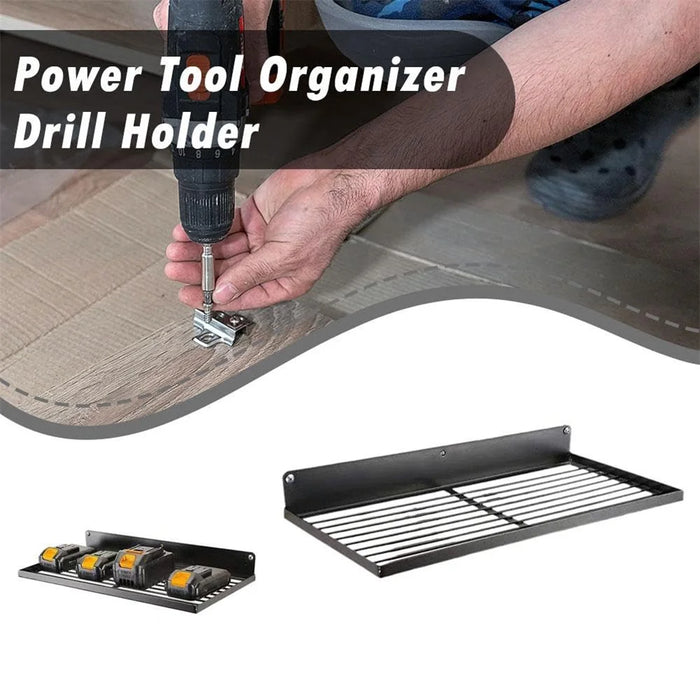 Upper Layer Wall Mount Power Tool Storage Rack for Drills Screwdrivers Space Saving Metal Shelf - 3