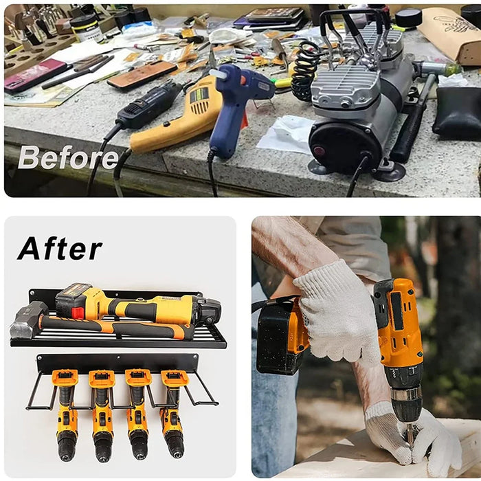 Upper Layer Wall Mount Power Tool Storage Rack for Drills Screwdrivers Space Saving Metal Shelf - 6