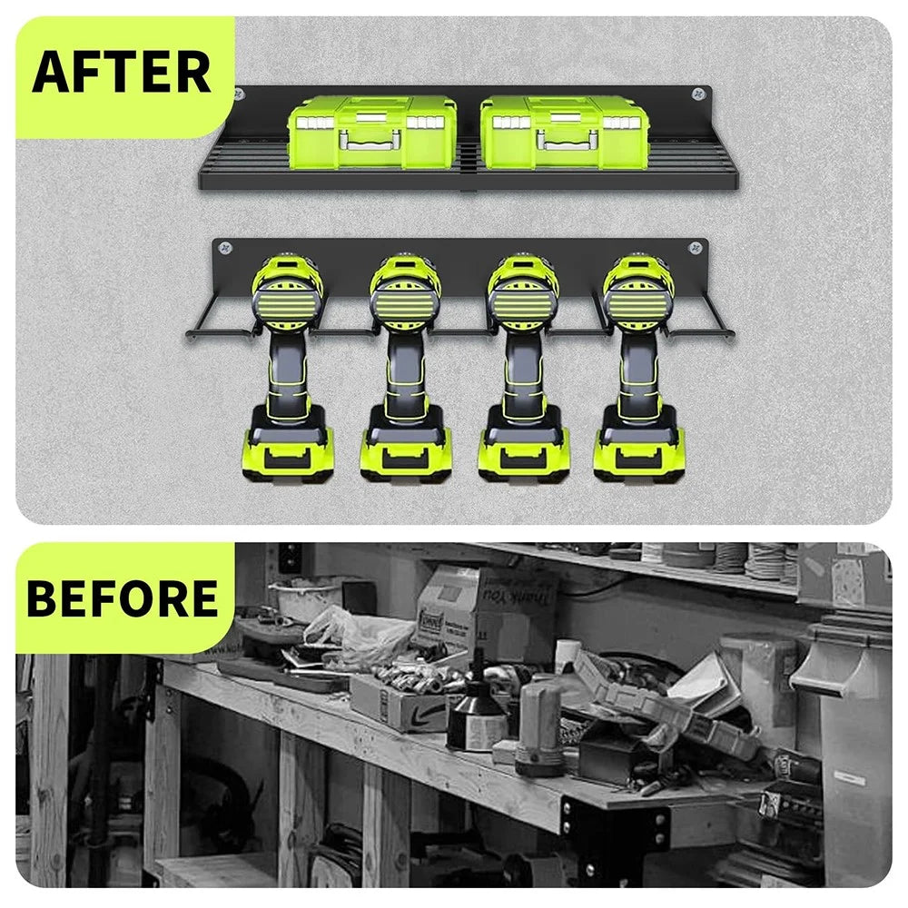 Lower Layer Power Tool Hanger Wall Mount Storage Rack for Drill Screwdriver Space Saving Metal Shelf - 3
