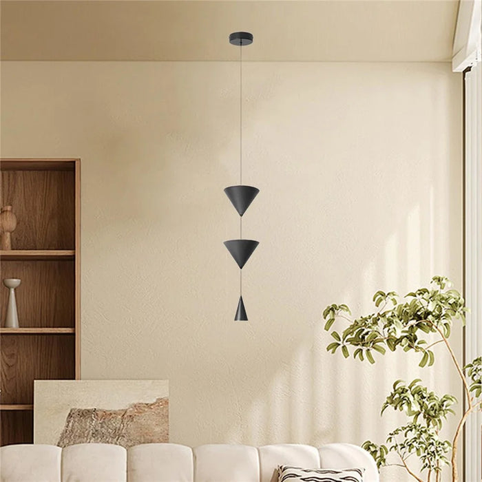 Conical Hanging Light Bedside Sofa Unique Living Room Dining Room Hanging Lamp, Warm Light - Black - 7