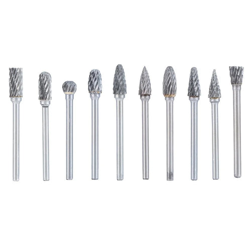 10Pcs Tungsten Carbide Grinding Heads Rotary Burr Set for Wood Metal Engraving Milling Carving - Double Groove - 1