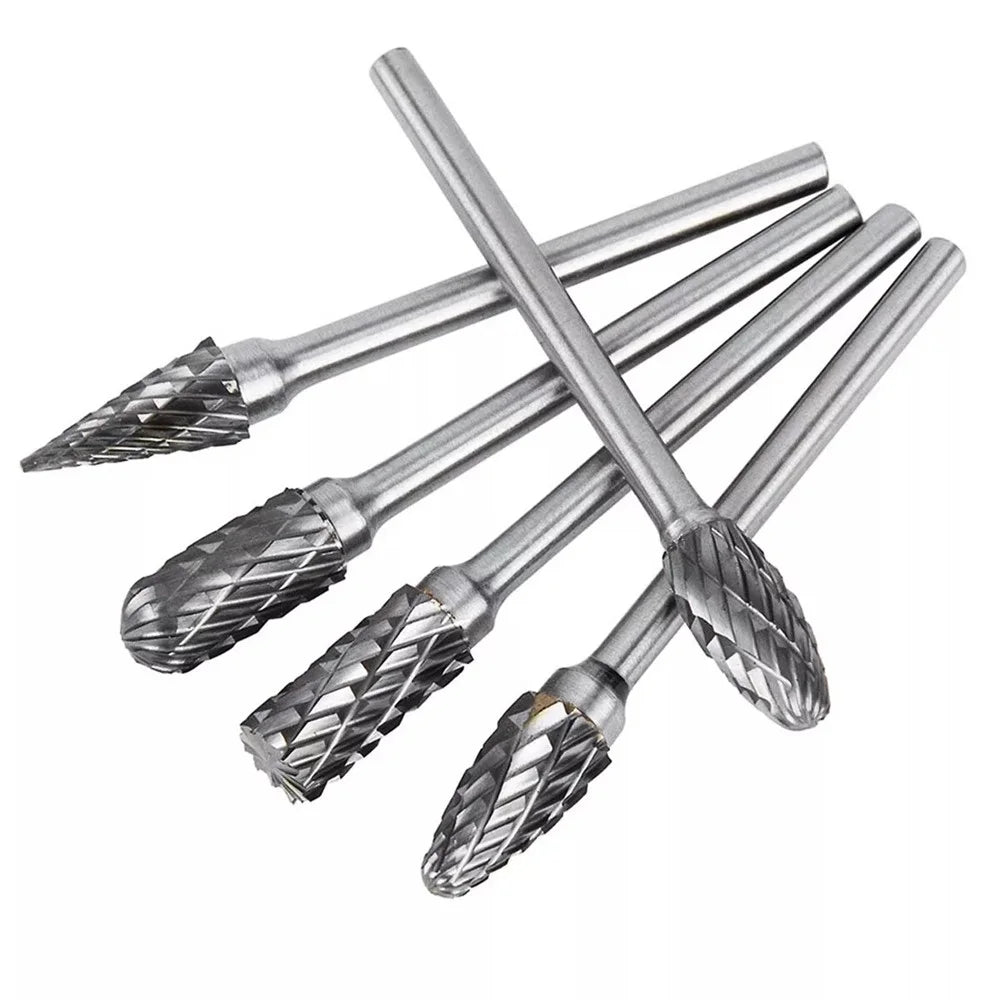10Pcs Tungsten Carbide Grinding Heads Rotary Burr Set for Wood Metal Engraving Milling Carving - Double Groove - 4