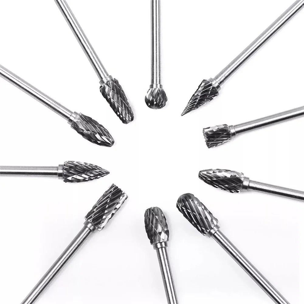 10Pcs Tungsten Carbide Grinding Heads Rotary Burr Set for Wood Metal Engraving Milling Carving - Double Groove - 5