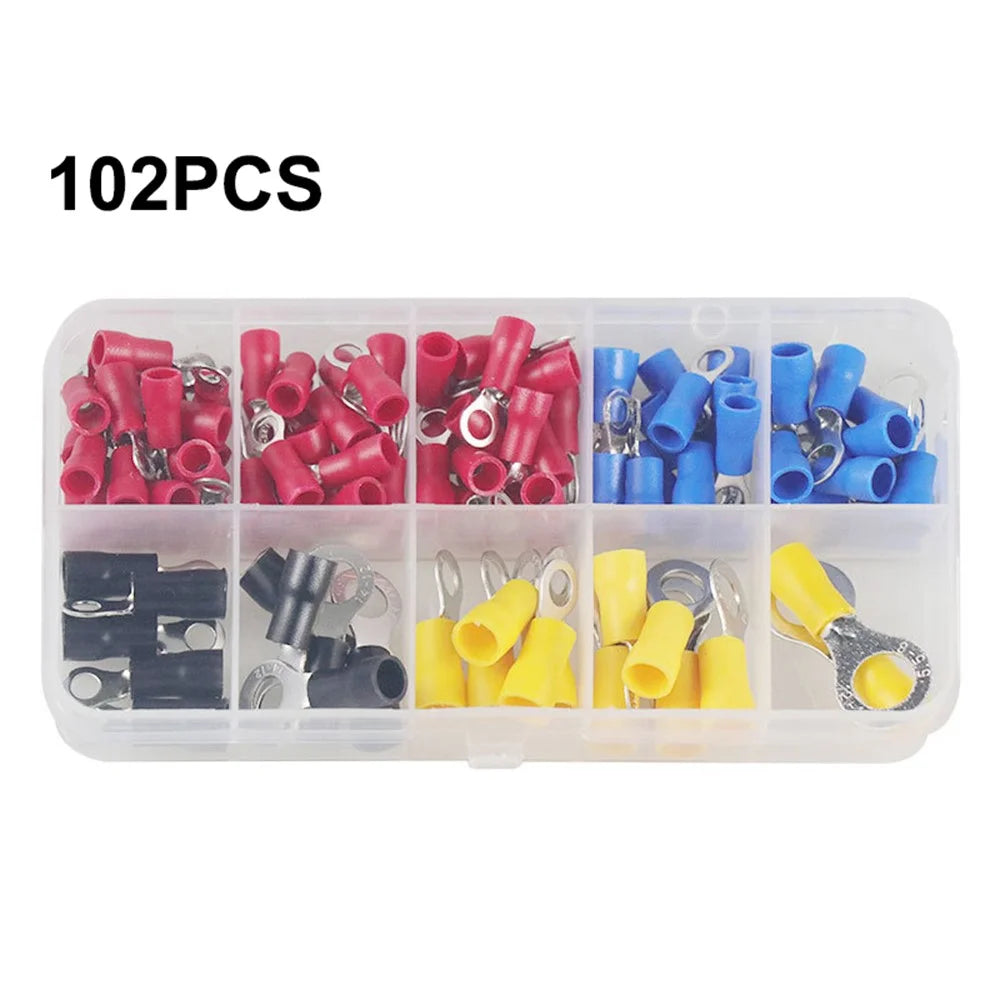 102Pcs Pre-Insulated Ring Terminals Assorted Kit Cold Press Electrical Wire Crimp Connectors - 1