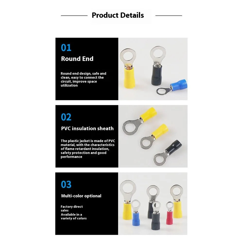 102Pcs Pre-Insulated Ring Terminals Assorted Kit Cold Press Electrical Wire Crimp Connectors - 7